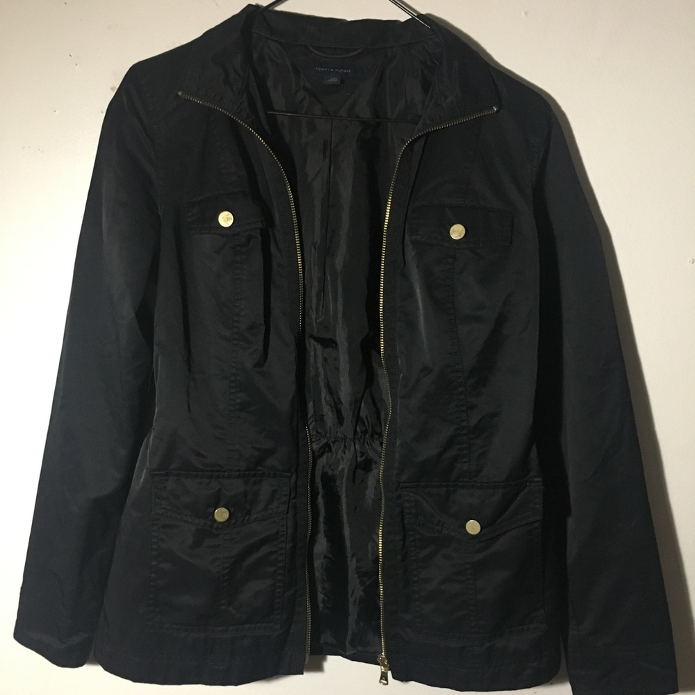 Black zip up jacket; Tommy Hilfiger